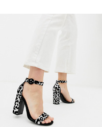 Sandales à talons en daim imprimées léopard blanches et noires