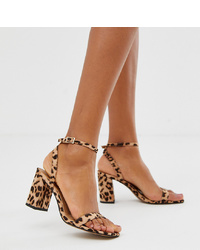 Sandales à talons en daim imprimées léopard marron clair ASOS DESIGN