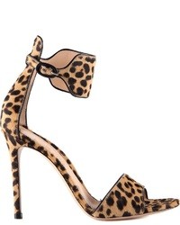 Sandales à talons en daim imprimées léopard marron clair Gianvito Rossi