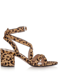 Sandales à talons en daim imprimées léopard marron clair Gianvito Rossi