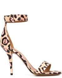 Sandales à talons en daim imprimées léopard marron clair Givenchy