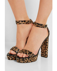Sandales à talons en daim imprimées léopard marron Jimmy Choo