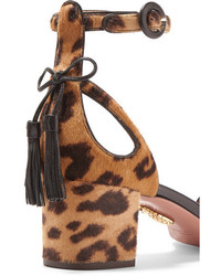 Sandales à talons en daim imprimées léopard marron Aquazzura