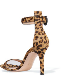 Sandales à talons en daim imprimées léopard marron Gianvito Rossi