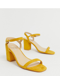 Sandales à talons en daim jaunes Glamorous Wide Fit