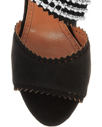 Sandales à talons en daim ornées noires Alaia
