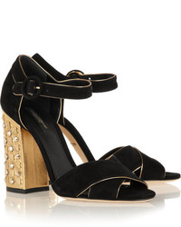 Sandales à talons en daim ornées noires Dolce & Gabbana