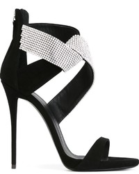 Sandales à talons en daim ornées noires Giuseppe Zanotti Design