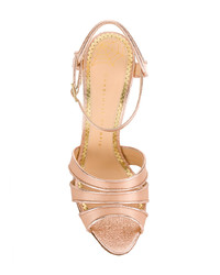 Sandales à talons en satin dorées Charlotte Olympia