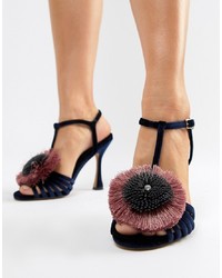 Sandales à talons en velours bleu marine