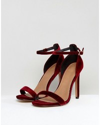 Sandales à talons en velours bordeaux Asos