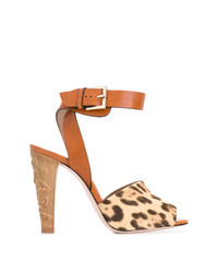 Sandales à talons imprimées léopard marron clair RED Valentino