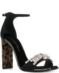Sandales à talons imprimées léopard noires Giuseppe Zanotti Design