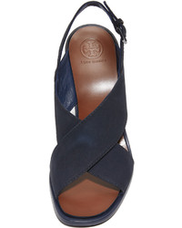 Sandales compensées bleu marine Tory Burch