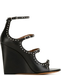 Sandales compensées en cuir à clous noires Givenchy