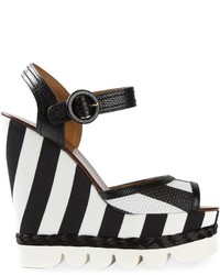 Sandales compensées en cuir à rayures horizontales noires et blanches Dolce & Gabbana