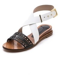 Sandales compensées en cuir blanches et noires Derek Lam