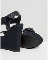 Sandales compensées en cuir bleu marine G Star
