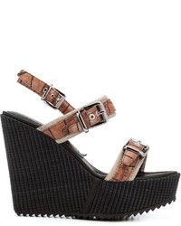 Sandales compensées en cuir marron foncé Barbara Bui