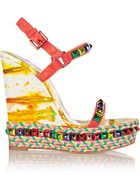 Sandales compensées en cuir multicolores Christian Louboutin