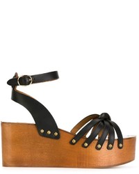 Sandales compensées en cuir noires Etoile Isabel Marant