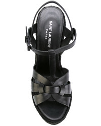 Sandales compensées en cuir noires Saint Laurent