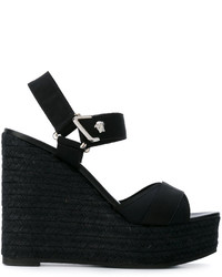 Sandales compensées en cuir noires Versace