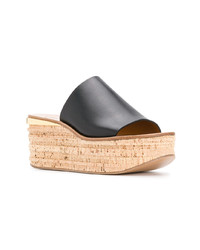 Sandales compensées en cuir noires Chloé