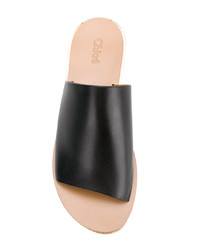 Sandales compensées en cuir noires Chloé