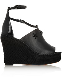 Sandales compensées en cuir ornées noires Givenchy