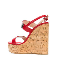 Sandales compensées en cuir rouges Giuseppe Zanotti Design