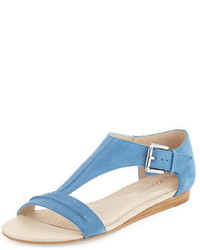 Sandales compensées en daim bleu clair