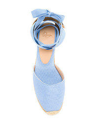 Sandales compensées en daim bleu clair Castaner