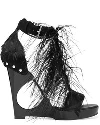Sandales compensées en daim ornées noires Alexander McQueen