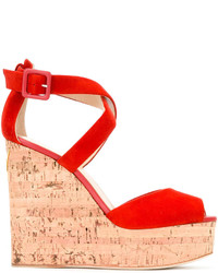 Sandales compensées en daim rouges Giuseppe Zanotti Design