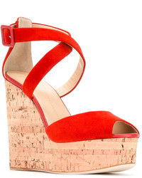 Sandales compensées en daim rouges Giuseppe Zanotti Design