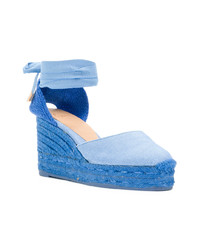 Sandales compensées en toile bleu clair Castaner