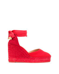 Sandales compensées en toile rouges
