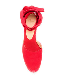 Sandales compensées en toile rouges Castaner