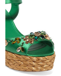 Sandales compensées ornées vertes Dolce & Gabbana