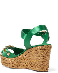 Sandales compensées ornées vertes Dolce & Gabbana