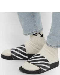 Sandales en caoutchouc à rayures horizontales blanches et noires Off-White