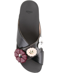 Sandales en cuir à fleurs noires Fendi