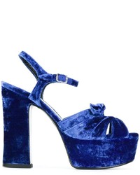 Sandales en cuir bleu marine Saint Laurent