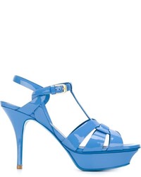 Sandales en cuir bleues Saint Laurent