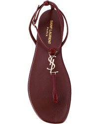 Sandales en cuir bordeaux Saint Laurent