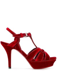 Sandales en cuir bordeaux Saint Laurent