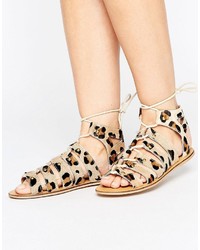 Sandales en cuir imprimées léopard marron clair London Rebel
