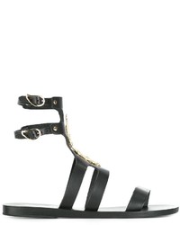 Sandales en cuir imprimées serpent noires Ancient Greek Sandals