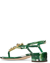 Sandales en cuir imprimées vertes Dolce & Gabbana
